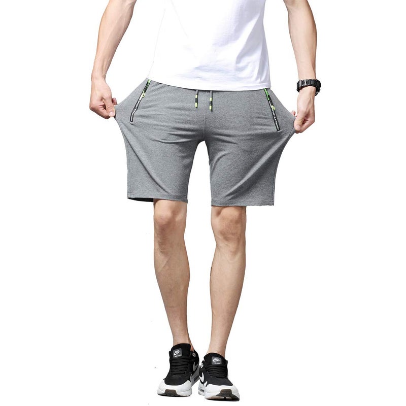 Tansozer Men's Casual Shorts Elastic Waist Comfy Workout Shorts Drawstring Summer Jogger Shorts with Zipper Pockets (Dark Gray, Large) - Image 3